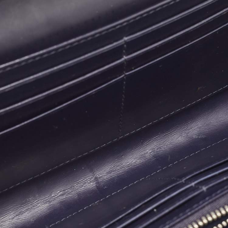 Pre Owned Dior Navy Blue Micro Cannage Patent Leather Lady Dior Chain Clutch