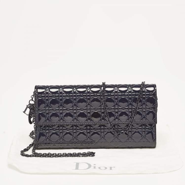 Pre Owned Dior Navy Blue Micro Cannage Patent Leather Lady Dior Chain Clutch