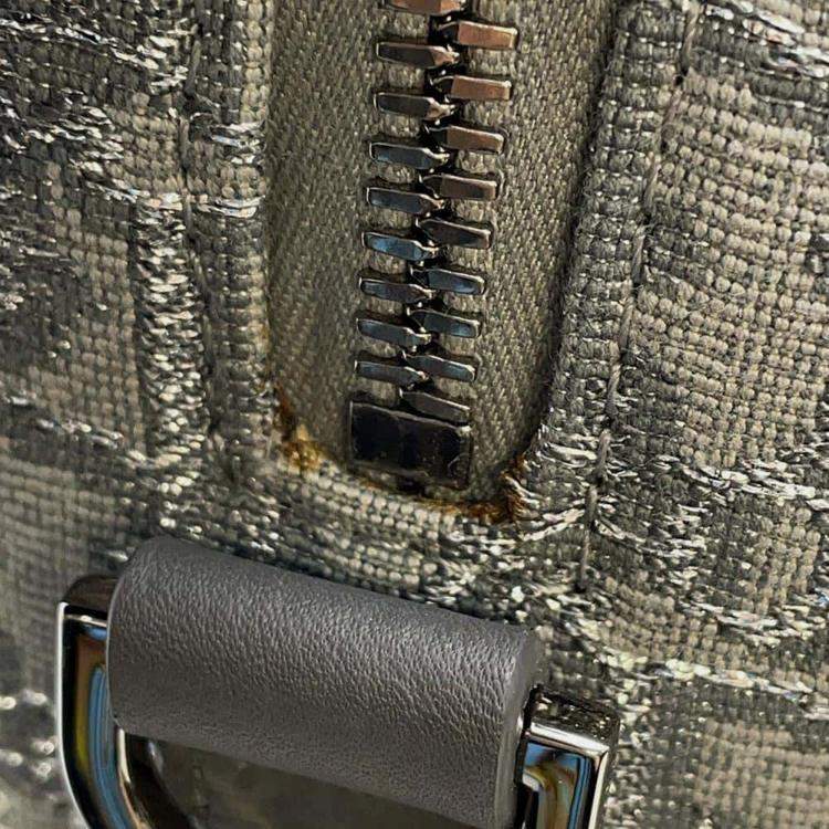 Pre Owned Dior Gray Jacquard Calf Leather Travel Shoulder Bag 