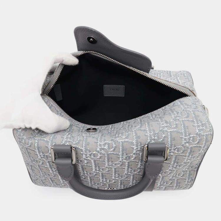Pre Owned Dior Gray Jacquard Calf Leather Travel Shoulder Bag 