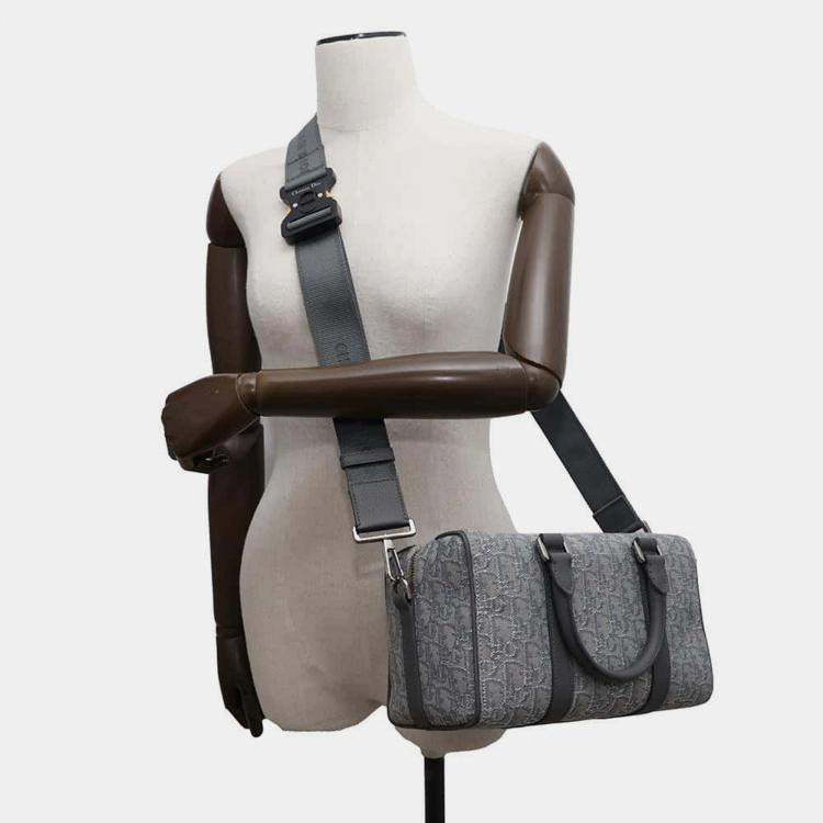 Pre Owned Dior Gray Jacquard Calf Leather Travel Shoulder Bag 