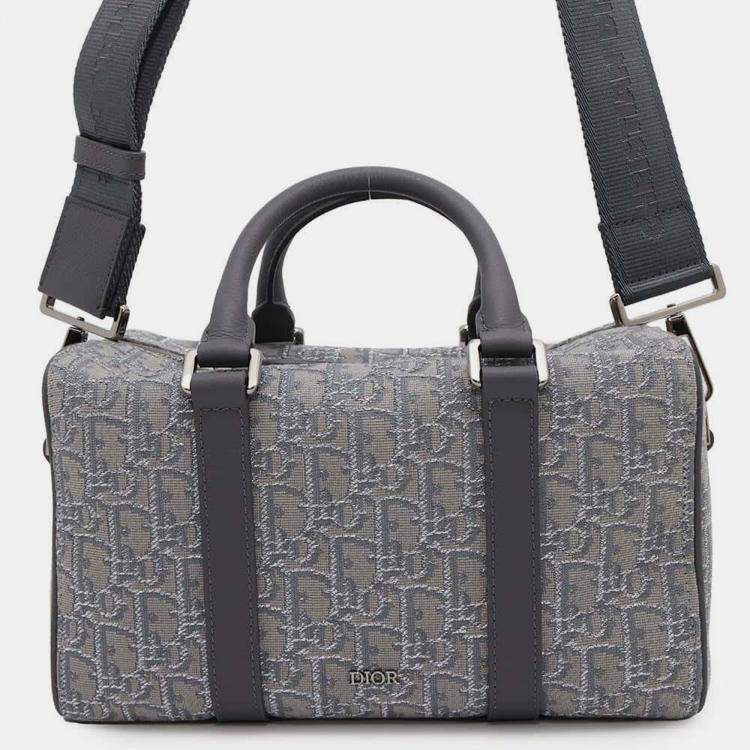 Pre Owned Dior Gray Jacquard Calf Leather Travel Shoulder Bag 