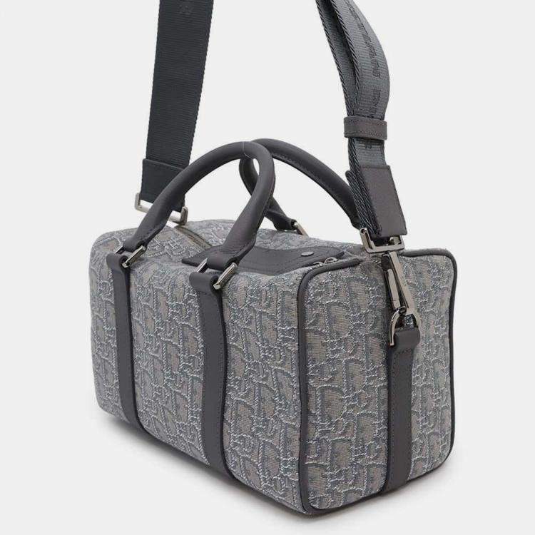 Pre Owned Dior Gray Jacquard Calf Leather Travel Shoulder Bag 