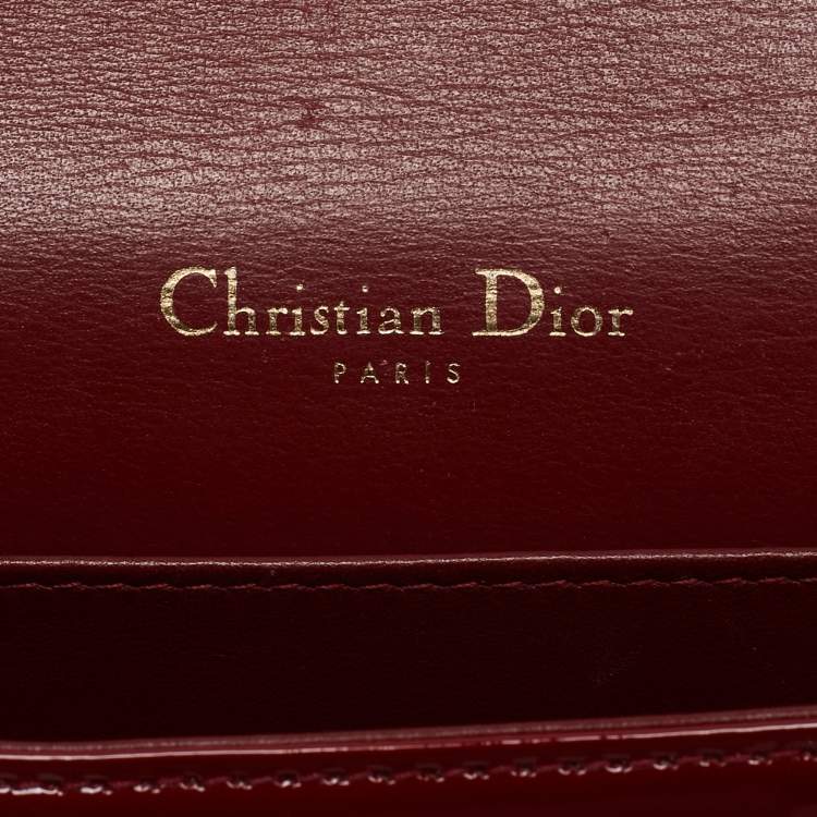 Pre Owned Dior Red Cannage Patent Leather Lady Dior Chain Pouch 
