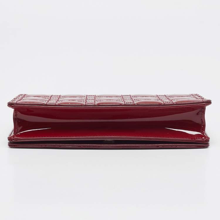 Pre Owned Dior Red Cannage Patent Leather Lady Dior Chain Pouch 