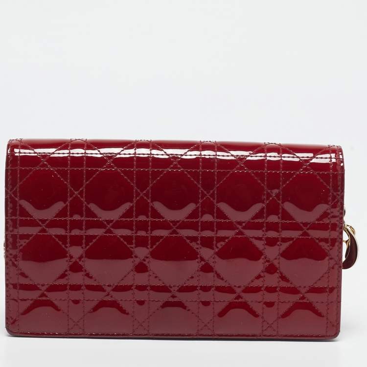 Pre Owned Dior Red Cannage Patent Leather Lady Dior Chain Pouch 