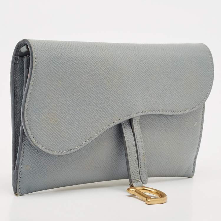 Pre Owned Dior Light Blue Leather Saddle Pouch