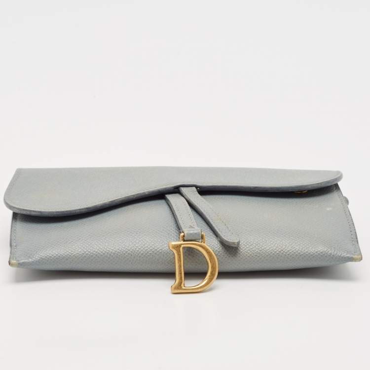 Pre Owned Dior Light Blue Leather Saddle Pouch