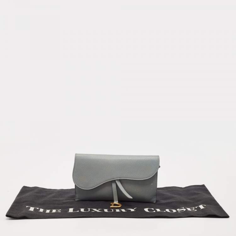 Pre Owned Dior Light Blue Leather Saddle Pouch