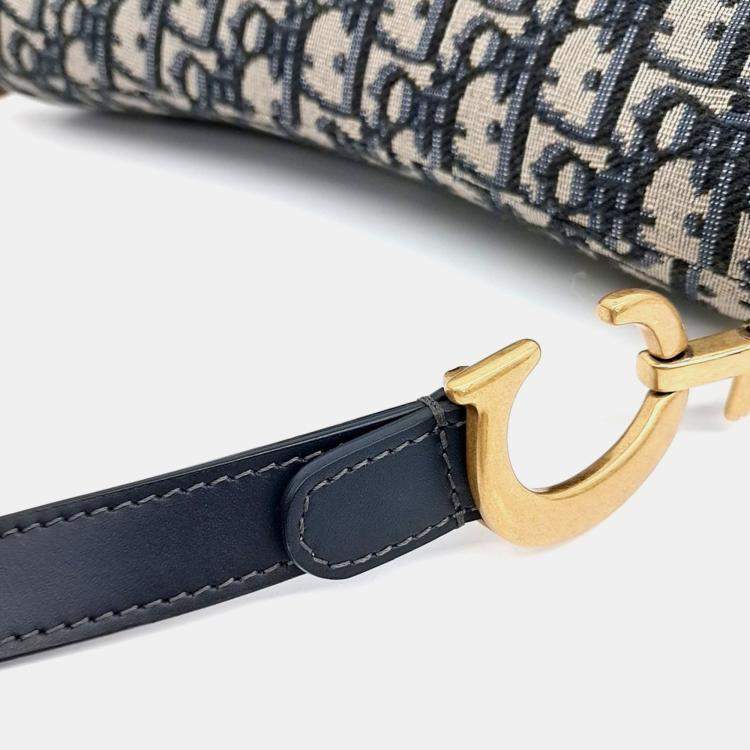 مملوكة مسبقًا Dior Navy Blue Canvas Oblique Saddle Bag