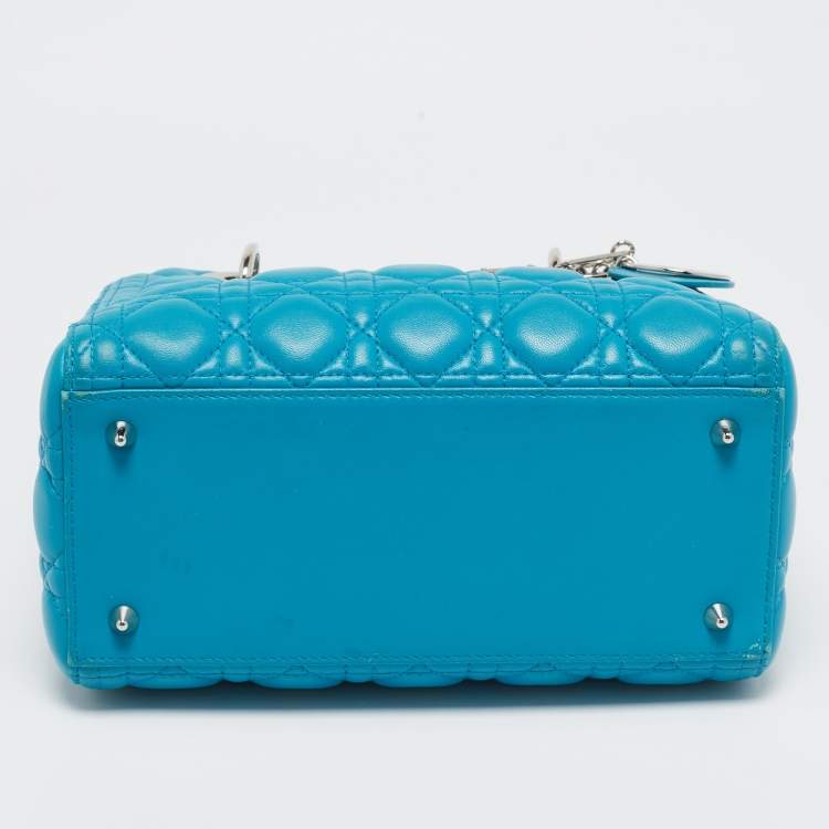 Pre Owned Dior Turquoise Blue Cannage Leather Medium Lady Dior Tote