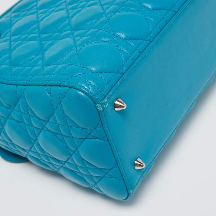 Pre Owned Dior Turquoise Blue Cannage Leather Medium Lady Dior Tote