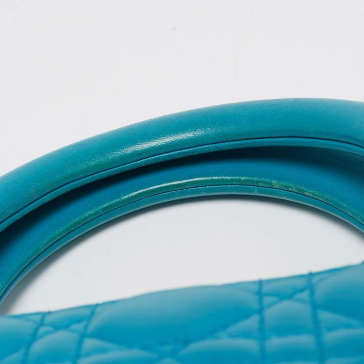 Pre Owned Dior Turquoise Blue Cannage Leather Medium Lady Dior Tote