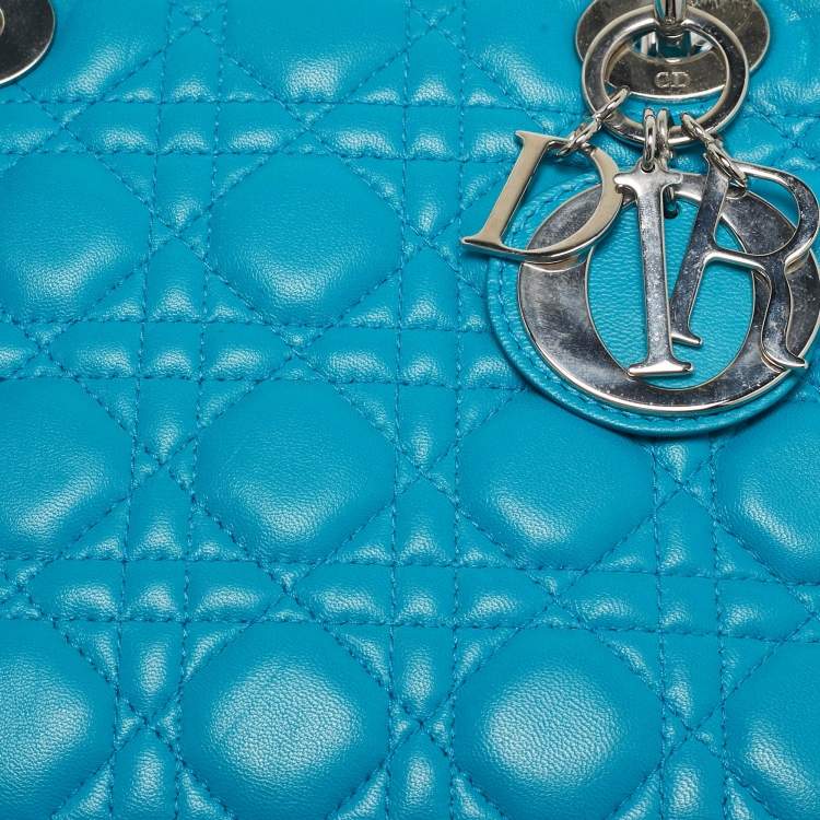 Pre Owned Dior Turquoise Blue Cannage Leather Medium Lady Dior Tote