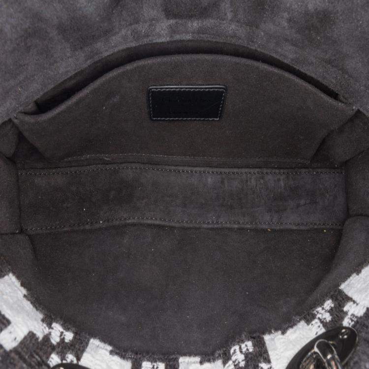 Pre Owned Dior Black White Canvas Macro Houndstooth Medium Lady D Joy Bag
