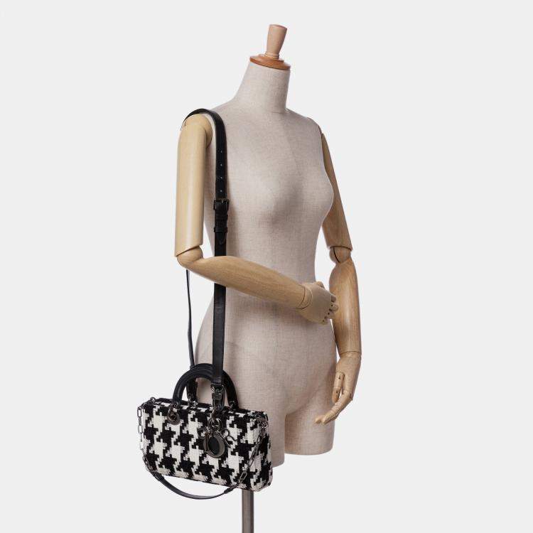 Pre Owned Dior Black White Canvas Macro Houndstooth Medium Lady D Joy Bag
