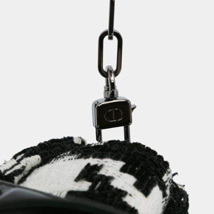Pre Owned Dior Black White Canvas Macro Houndstooth Medium Lady D Joy Bag