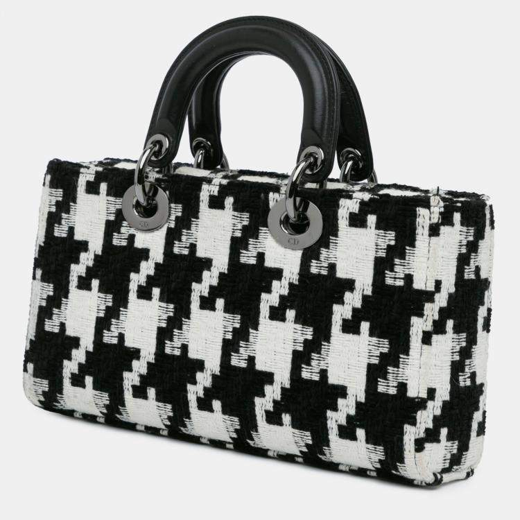 Pre Owned Dior Black White Canvas Macro Houndstooth Medium Lady D Joy Bag