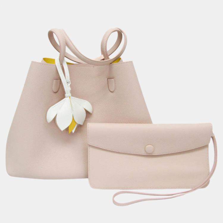 Pre Owned Dior Light Pink/Yellow Leather Blossom Medium Tote Bag