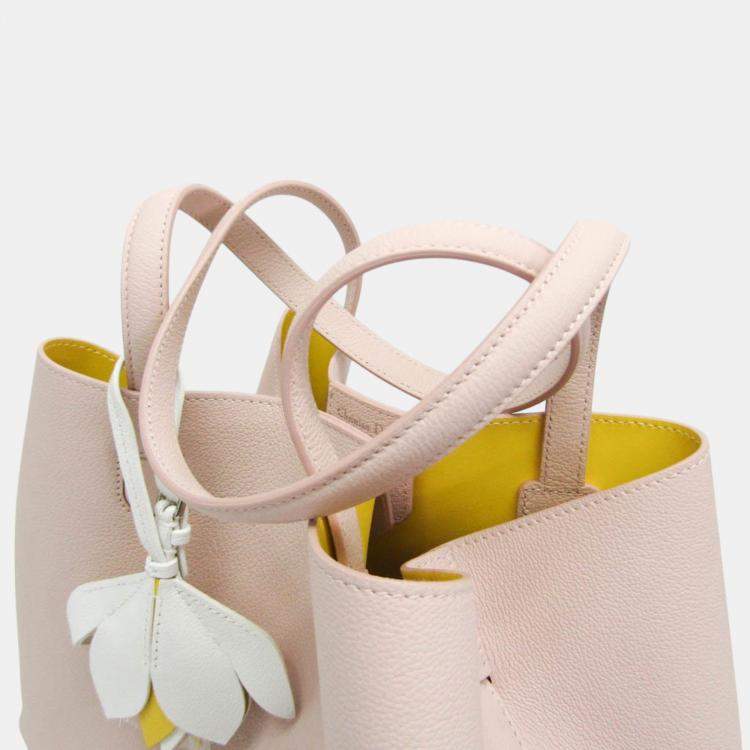 Pre Owned Dior Light Pink/Yellow Leather Blossom Medium Tote Bag
