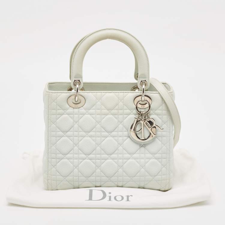 Pre Owned Dior Mint Green Cannage Leather Medium Lady Dior Tote