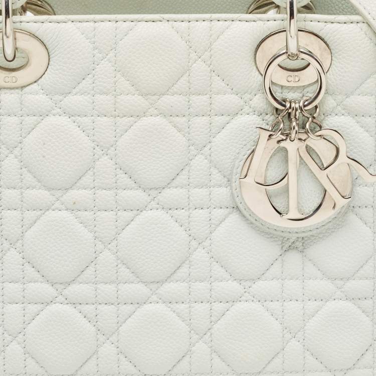 Pre Owned Dior Mint Green Cannage Leather Medium Lady Dior Tote