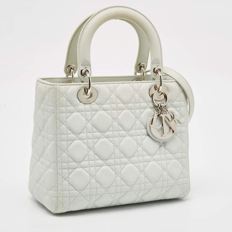 Pre Owned Dior Mint Green Cannage Leather Medium Lady Dior Tote