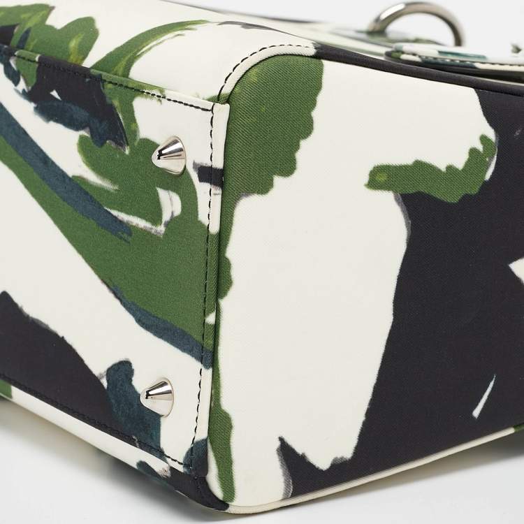 Pre Owned Dior Green Floral Graffiti Fabric Medium Lady Dior Tote