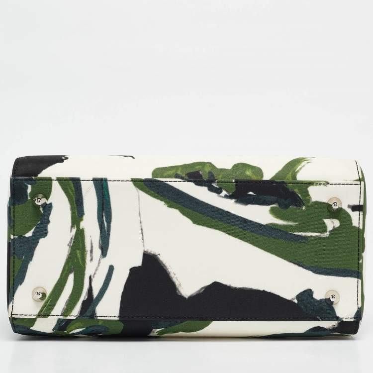 Pre Owned Dior Green Floral Graffiti Fabric Medium Lady Dior Tote