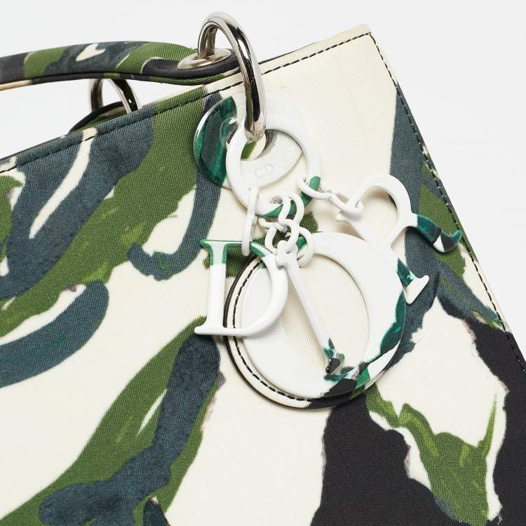 Pre Owned Dior Green Floral Graffiti Fabric Medium Lady Dior Tote