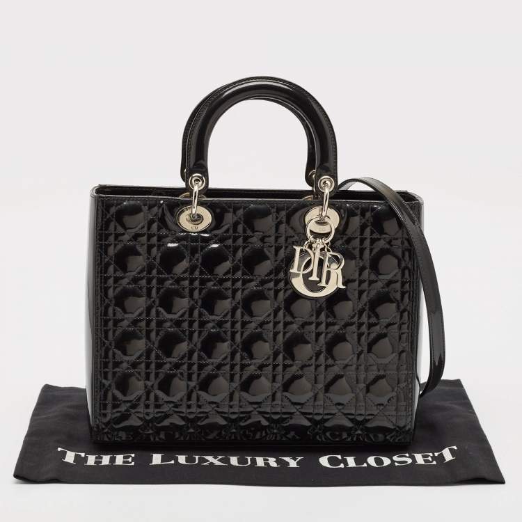 Pre Owned Dior Black Cannage Patent Leather Large Lady Dior Tote