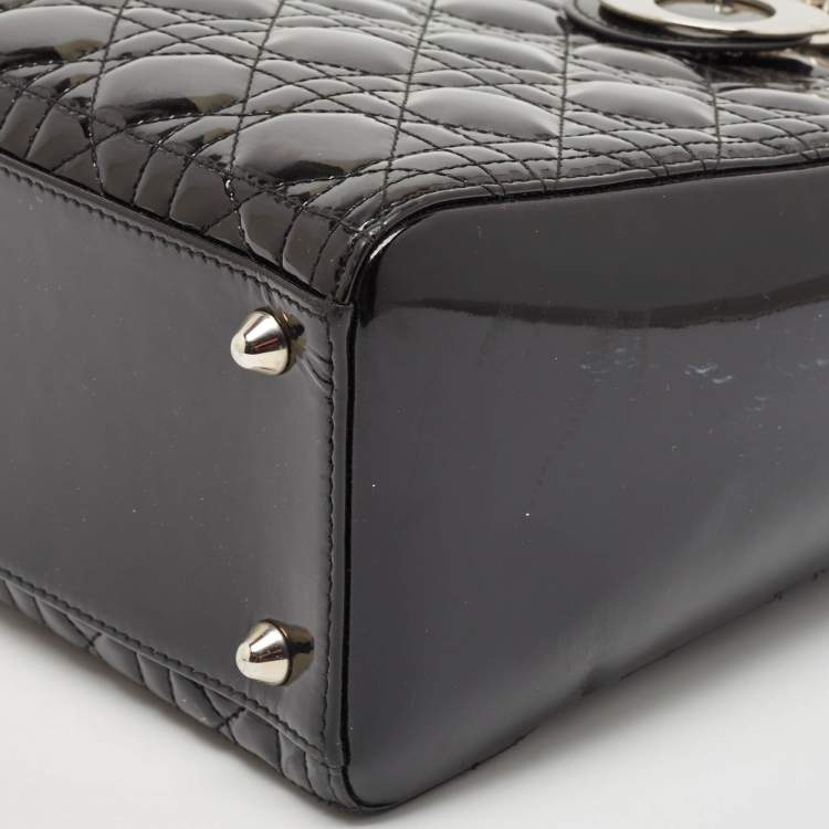 Pre Owned Dior Black Cannage Patent Leather Large Lady Dior Tote