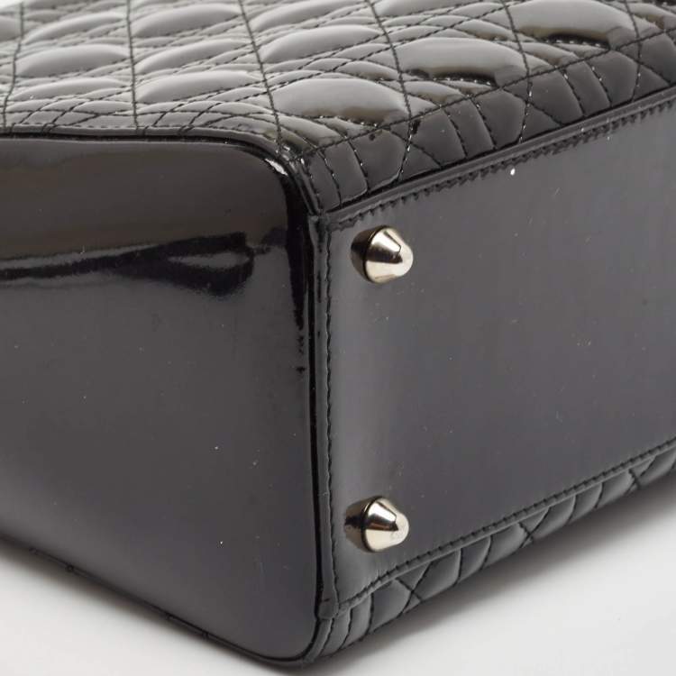 Pre Owned Dior Black Cannage Patent Leather Large Lady Dior Tote