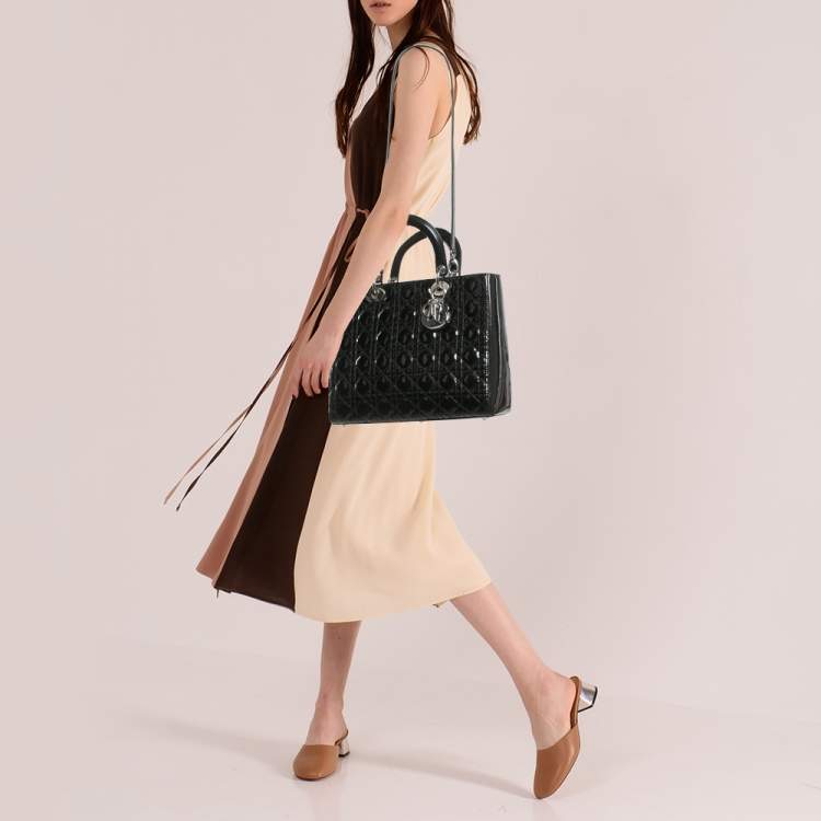 Pre Owned Dior Black Cannage Patent Leather Large Lady Dior Tote