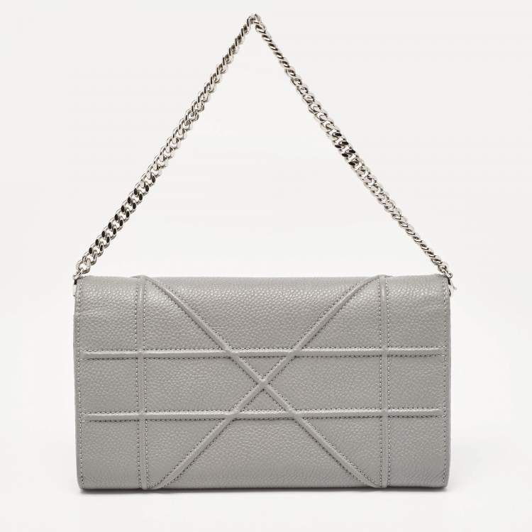 Pre Owned Dior Grey Cannage Leather Diorama Wallet On Chain