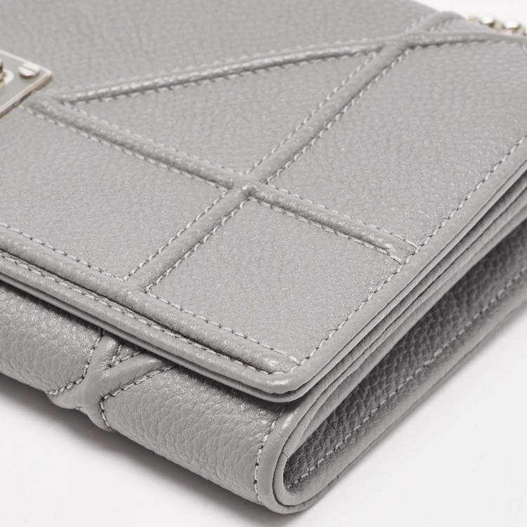 Pre Owned Dior Grey Cannage Leather Diorama Wallet On Chain