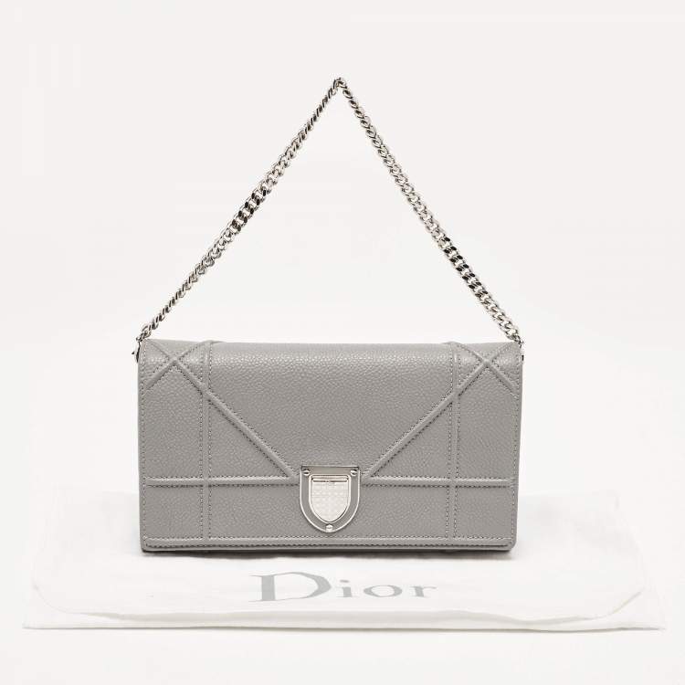 Pre Owned Dior Grey Cannage Leather Diorama Wallet On Chain