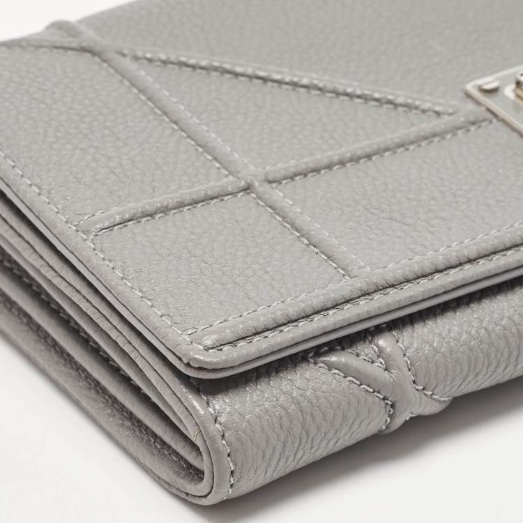 Pre Owned Dior Grey Cannage Leather Diorama Wallet On Chain