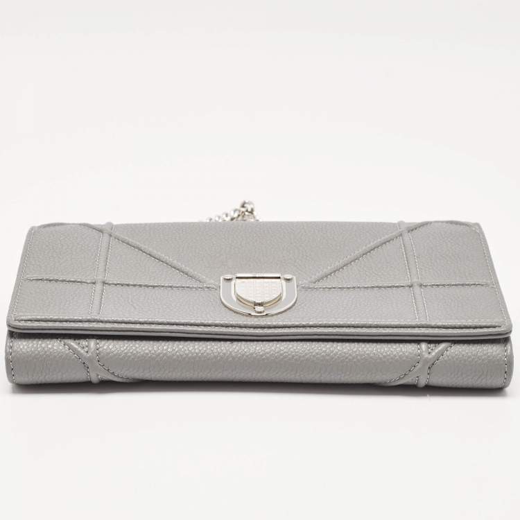 Pre Owned Dior Grey Cannage Leather Diorama Wallet On Chain