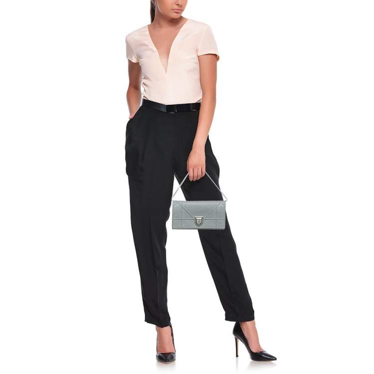 Pre Owned Dior Grey Cannage Leather Diorama Wallet On Chain