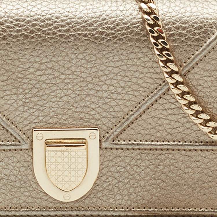 Pre Owned Dior Pale Gold Leather Diorama Wallet on Chain