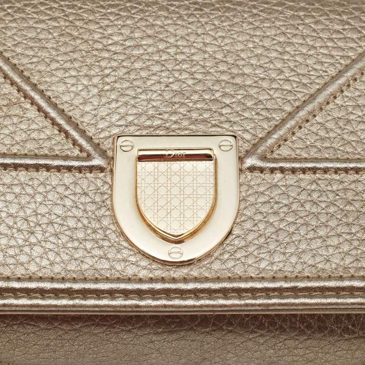 Pre Owned Dior Pale Gold Leather Diorama Wallet on Chain