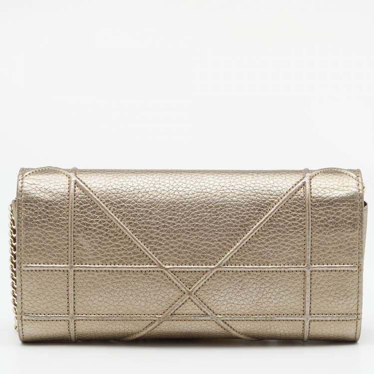 Pre Owned Dior Pale Gold Leather Diorama Wallet on Chain