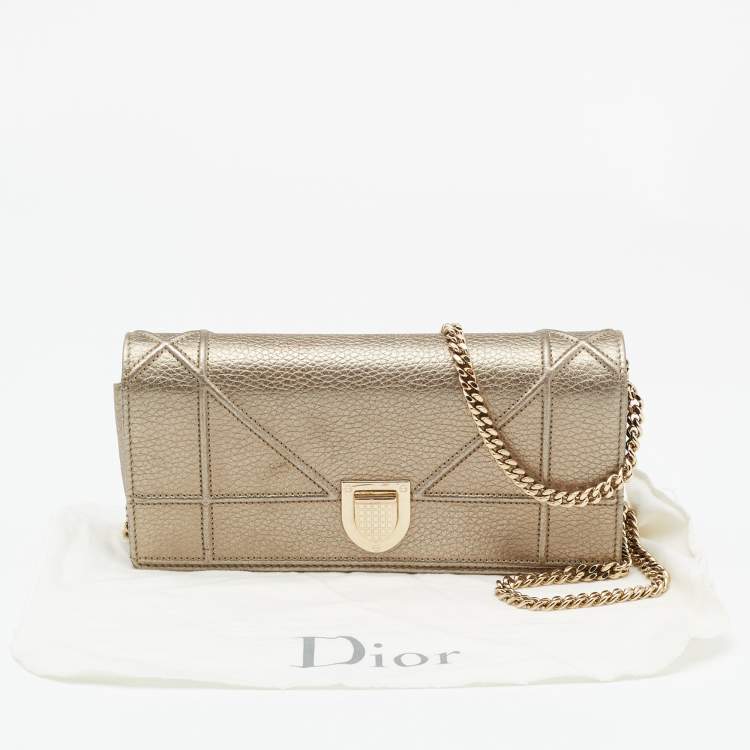 Pre Owned Dior Pale Gold Leather Diorama Wallet on Chain