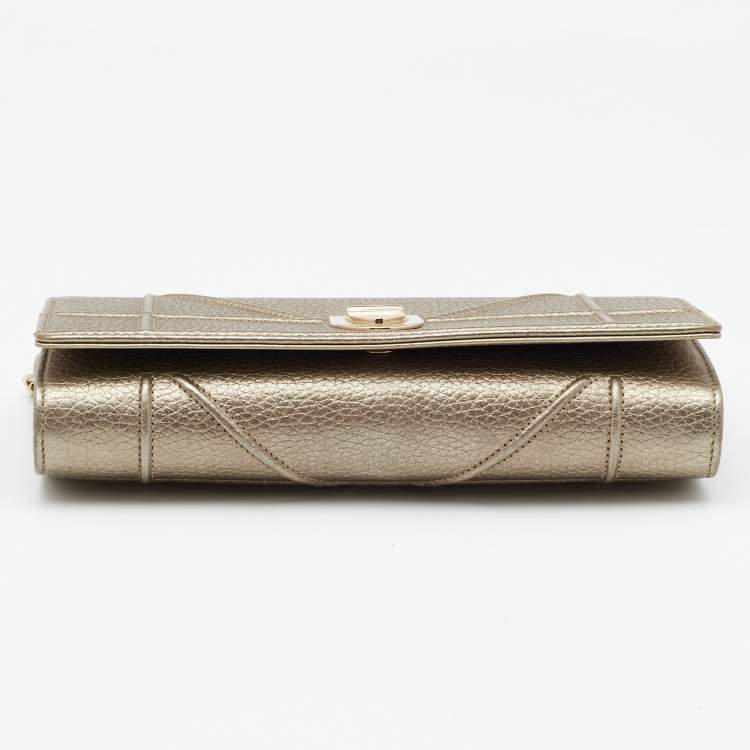 Pre Owned Dior Pale Gold Leather Diorama Wallet on Chain