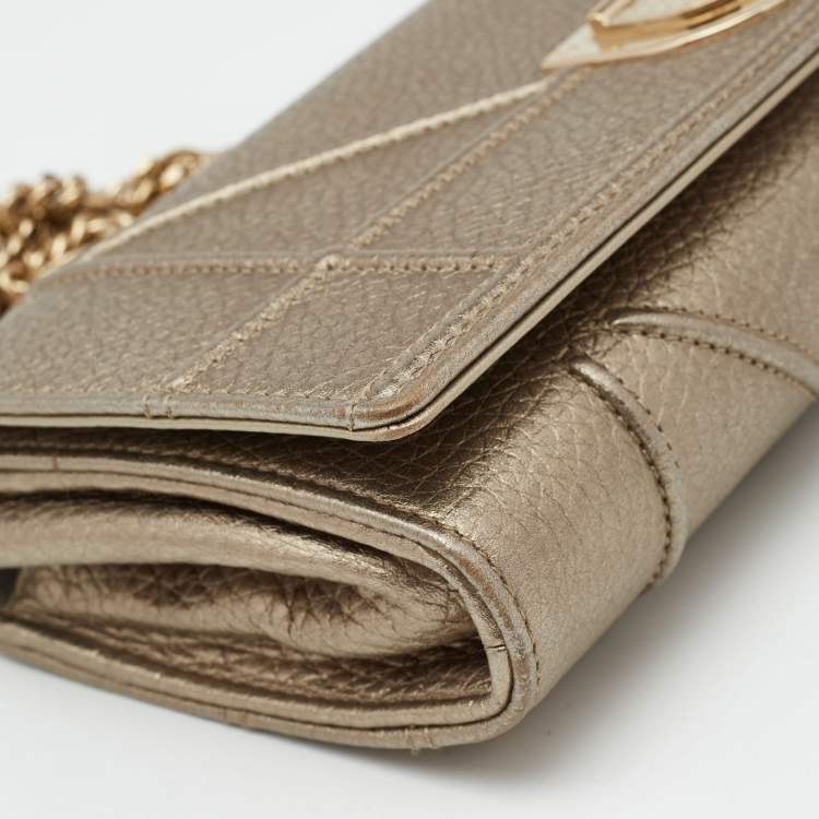 Pre Owned Dior Pale Gold Leather Diorama Wallet on Chain