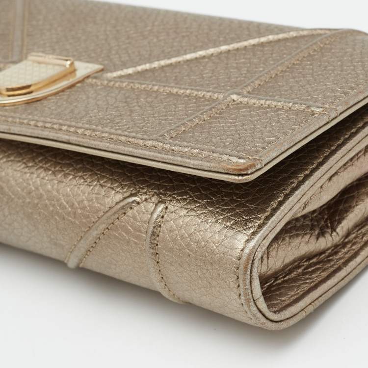 Pre Owned Dior Pale Gold Leather Diorama Wallet on Chain