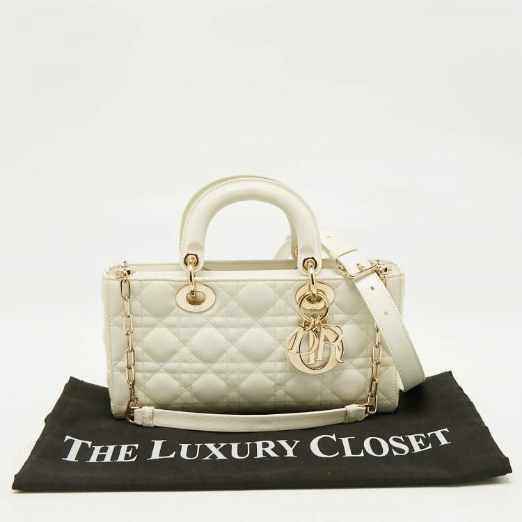 Pre Owned Dior White Cannage Leather Medium Lady D-Joy Tote