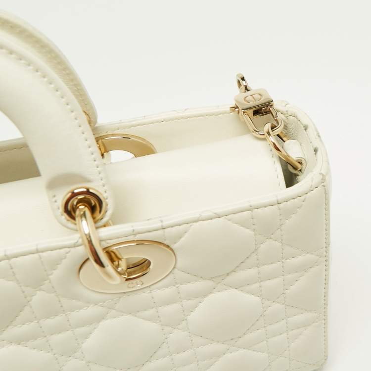 Pre Owned Dior White Cannage Leather Medium Lady D-Joy Tote