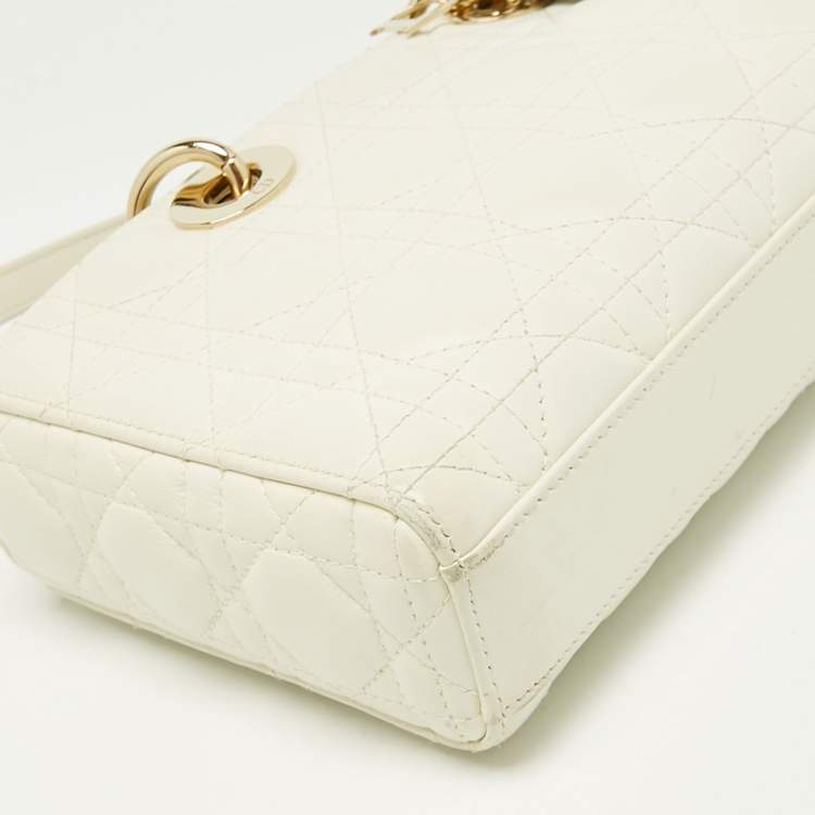 Pre Owned Dior White Cannage Leather Medium Lady D-Joy Tote